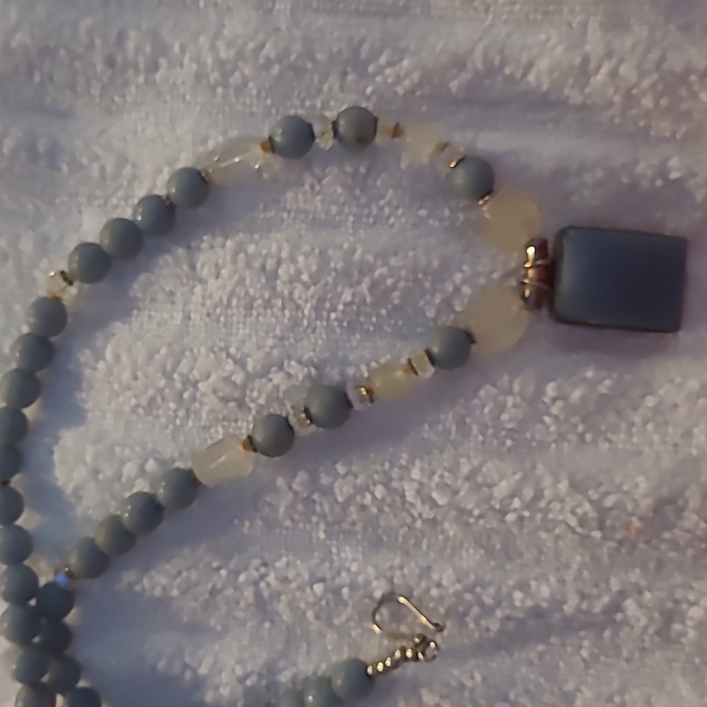 Angelite and clear quartz necklace
